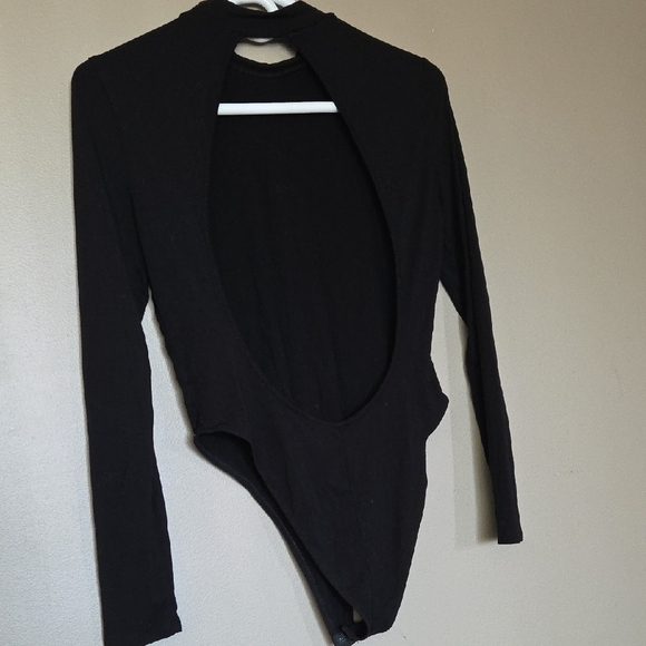 Shein Open Back Black Long Sleeve Bodysuit Size 6 - Picture 2 of 3